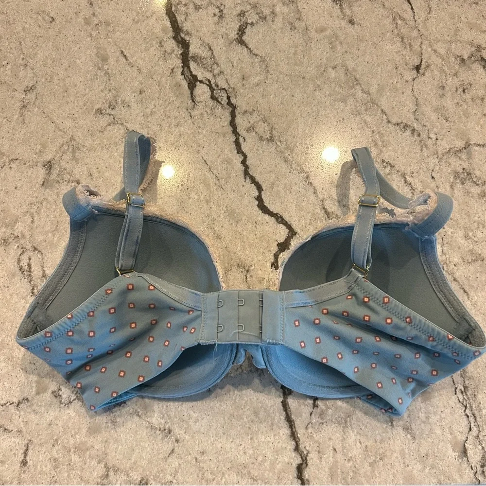 Soma Teal Patterned Bra Embraceable push up Lace Trim 34C
